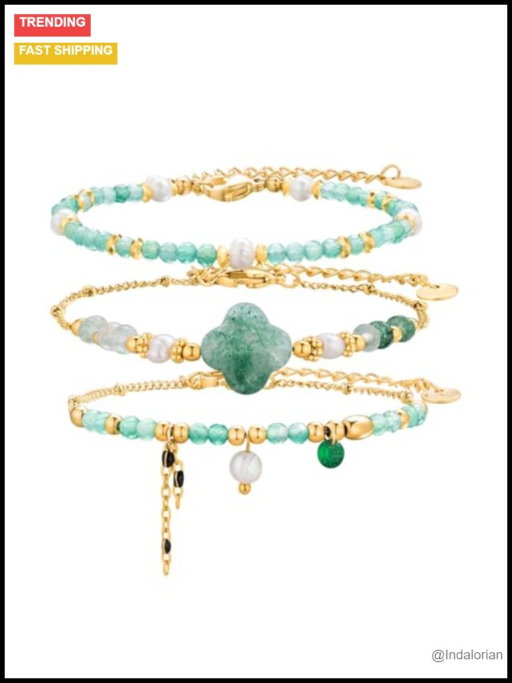 3PC Beaded Bracelet Set Stackable 14k Gold Plated Natural Stone